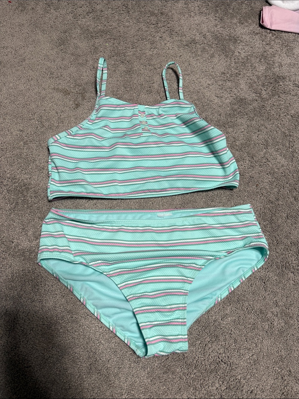 wonder nation Mint Striped Two-Piece Swim Bikini with Pink & White Accents